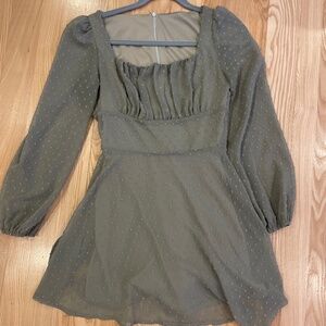 Green Long Sleeve Short Dress XS